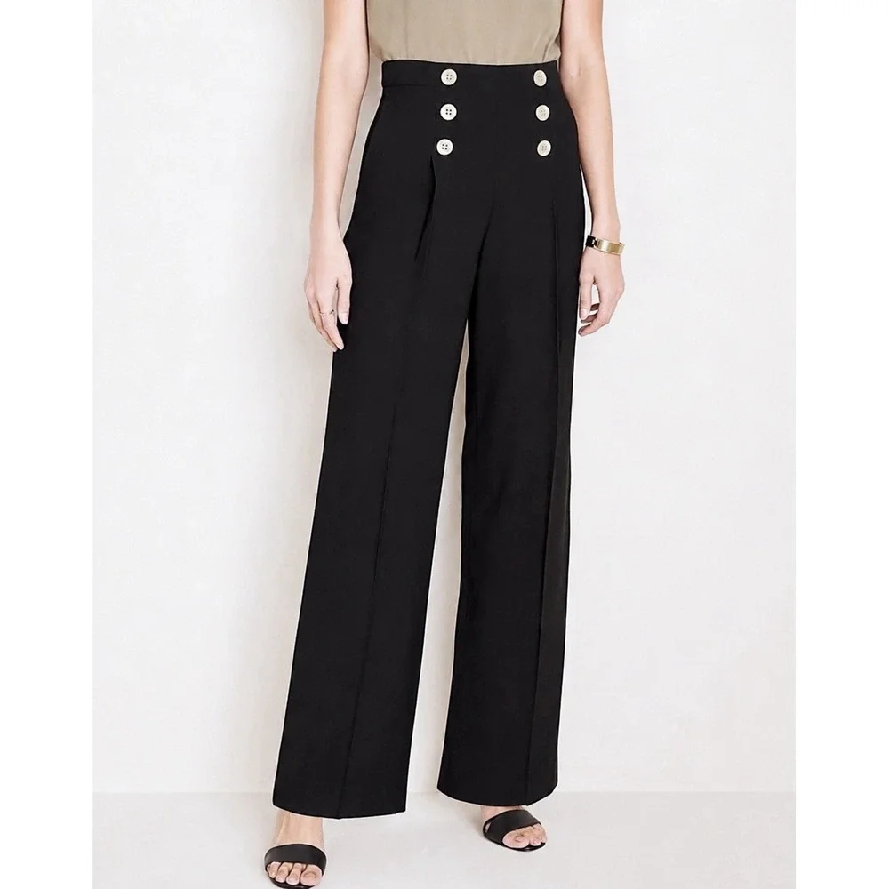 Ann Taylor Women's Size 12 Black High Rise Wide Leg Full Length Sailor Pants NWT